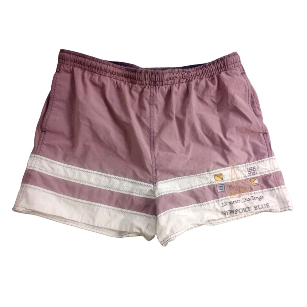 Vtg Mauve Newport Blue Board Swim Shorts Surf MENS L Color Block Sailing Yacht